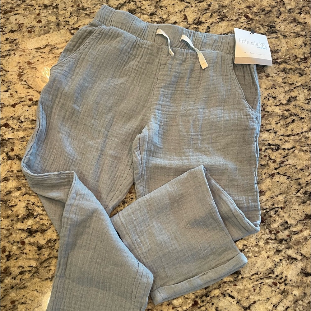 Blue grey Carter's organic cotton muslin fabric pants 5T